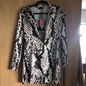 Snake print satin blazer dress